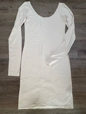 TROIS Viscose Long Sleeve White Women's Dress - Classic Minimal